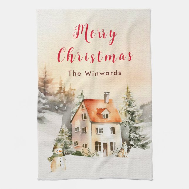 Paño De Cocina Cabaña de vacaciones de invierno Feliz Navidad (Vertical)