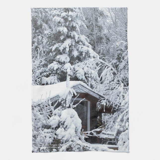 Paño De Cocina Cabaña nevada en los jardines (Vertical)