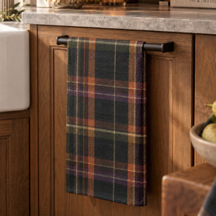 Paño De Cocina Cabaña oscura Plaid negro herrumbre Cottagecore