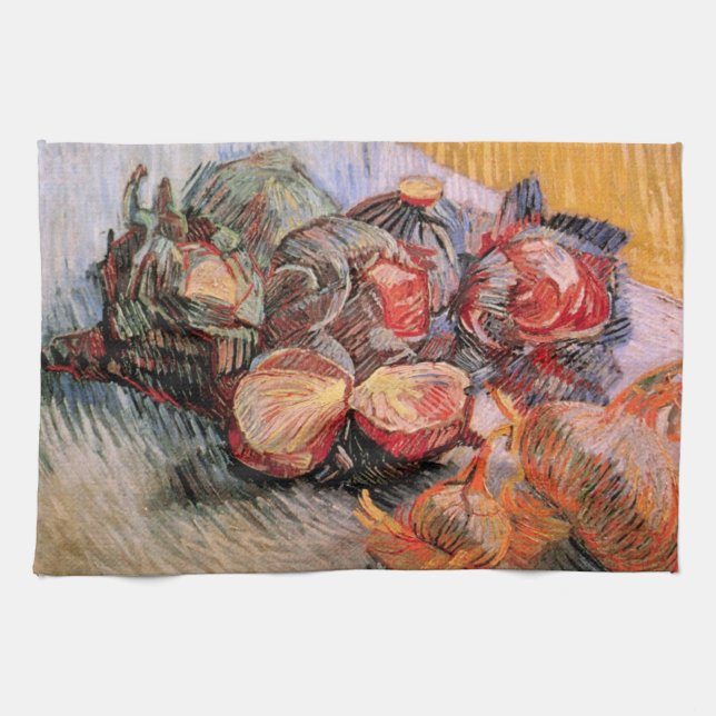 Paño De Cocina Cabañas rojas y cebollas de Vincent van Gogh (Horizontal)