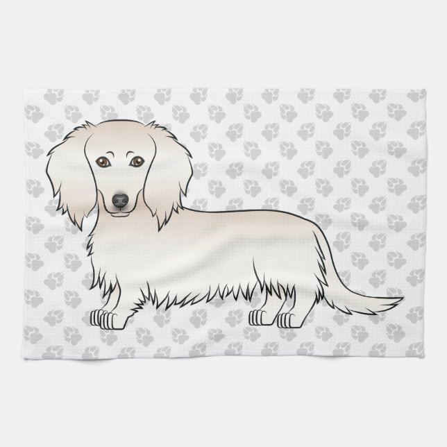 Paño De Cocina Cabello largo crema Dachshund Cute Cartog Perro &  (Horizontal)