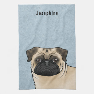 Paño De Cocina Cabezita de Pug de dibujos animados cervato lindo