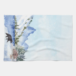 Paño De Cocina Cabina, Lago, Montañas, Árboles, Oso Escenario de 