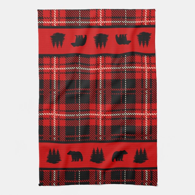 Paño De Cocina Cabina Oso Negro Rojo Testín (Vertical)