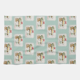 Paño De Cocina Cabina y ciervo de Navidad vintage