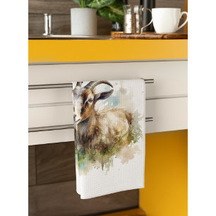 Paño De Cocina Cabra de granja acuarela, personalizado
