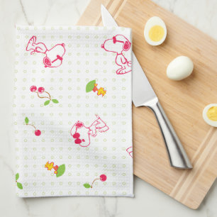 Paño De Cocina Cacahuetes   Patrón de cerezo Snoopy y Woodstock