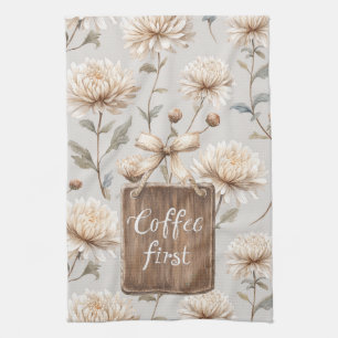 Paño De Cocina Cacao Marrón Crema Floral Café Primero