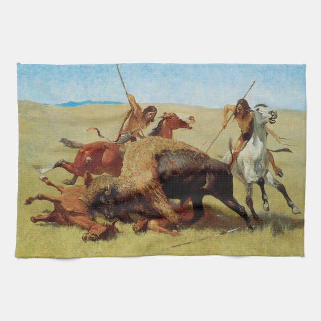 Paño De Cocina Cacería de búfalos por Remington, nativo americano (Horizontal)