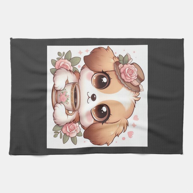 Paño De Cocina Cachorro Antiguo con Té (Horizontal)