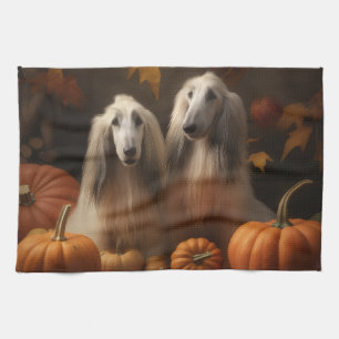 Paño De Cocina Cachorro de galgo afgano Otoño Delicia Calabaza