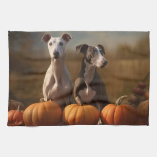 Paño De Cocina Cachorro de galgo Otoño Delicia Calabaza