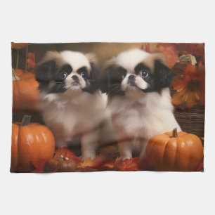 Paño De Cocina Cachorro Japanese Chin Otoño Delicia Calabaza 