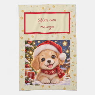 Paño De Cocina Cachorro Navideño Adorable, Mensaje de Navidad Per