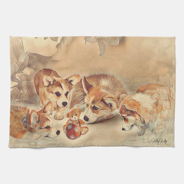 Paño De Cocina Cachorros de Corgi galés (Horizontal)
