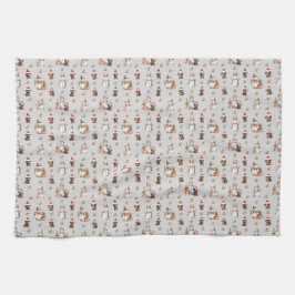 Paño De Cocina Cachorros de Dachshund: Santa Hats, Holly y hombre