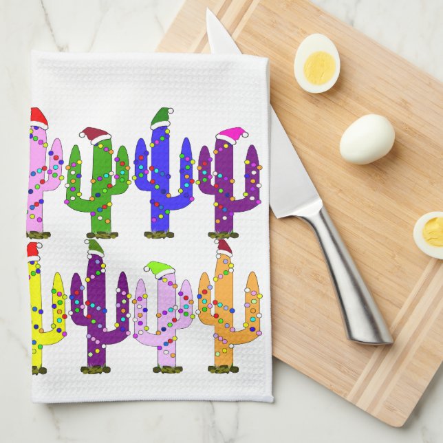 Paño De Cocina Cactus Con Gorros De Santa Navidad (Doblado Cuarto)