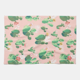 Paño De Cocina Cactus floreciente en cocina rosada del fondo