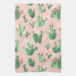 Paño De Cocina Cactus floreciente en cocina rosada del fondo