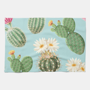 Paño De Cocina Cactus, flores rosas: decoración luminosa