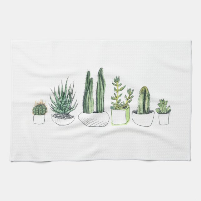 Paño De Cocina Cactus y Succulents de Acuarela (Horizontal)
