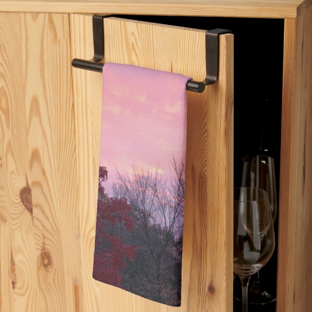 Paño De Cocina Caer Atardecer Amarillo Rosa Sobre Árboles (Pliegue de tercios)