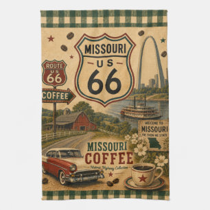 Paño De Cocina Café Americano Clásico de Missouri con Autos Clási