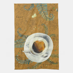 Paño De Cocina Café, amor, paz, cariño, helechos