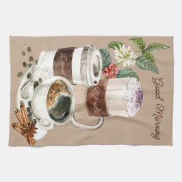 Paño De Cocina Café Bebidas Vignette negro, especialidad