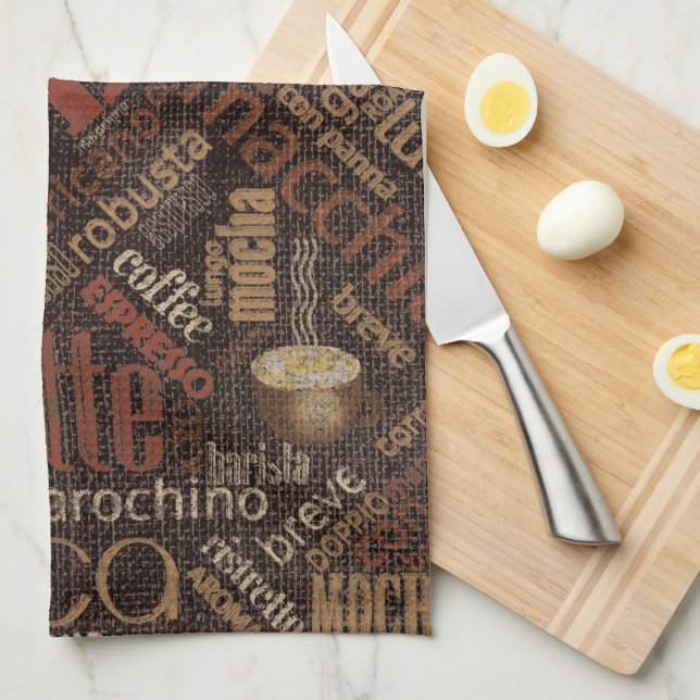 Paño De Cocina Café en Burlap Word Cloud Brown ID283 (Doblado Cuarto)