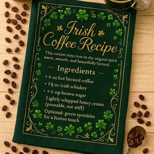 Paño De Cocina Café Irlandés Día de San Patricio (Irish coffee recipe kitchen towel for coffee lovers )