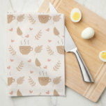 Paño De Cocina Café kawaii y hojas patrón otoño<br><div class="desc">Adorable taza de café feliz y patrón de hojas de otoño salpicado de corazones.</div>