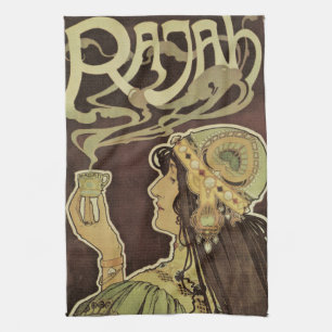 Paño De Cocina Café Rajah Art Nouveau vintage, mujer con café