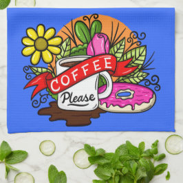 Paño De Cocina Café y donut coloridos tatuajes