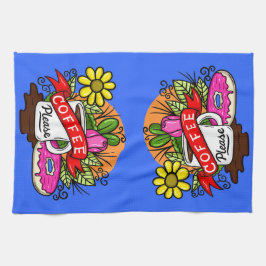 Paño De Cocina Café y donut coloridos tatuajes