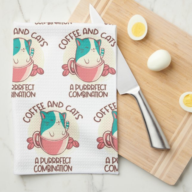 Paño De Cocina Café y gatos retro divertidos (Doblado Cuarto)
