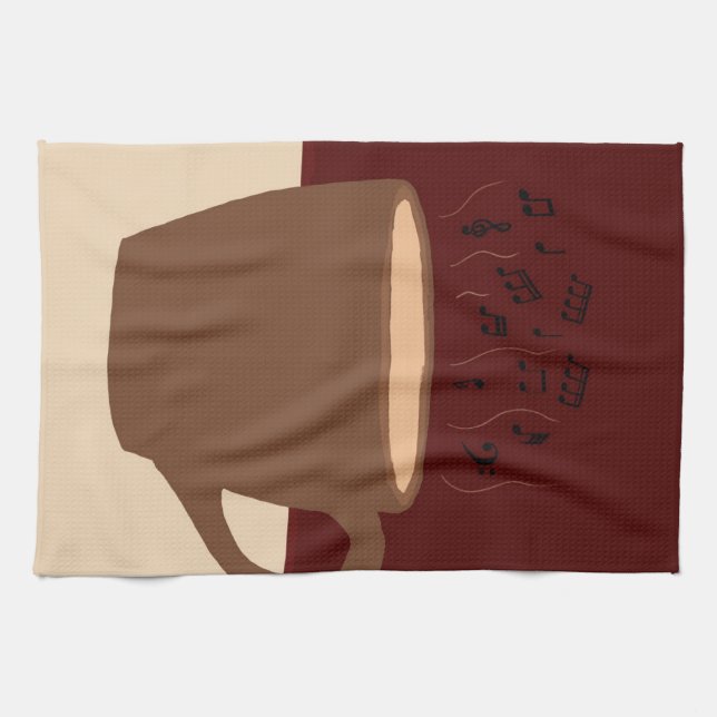 Paño De Cocina Café y música - Copa de café con vapor musical (Horizontal)