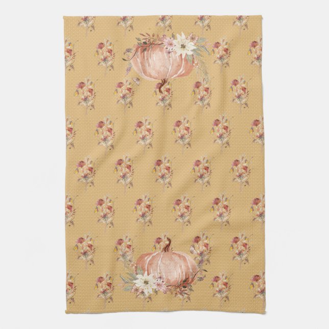 Paño De Cocina Caída Calabaza Flor Floral Floral Mostaza Polka Do (Vertical)
