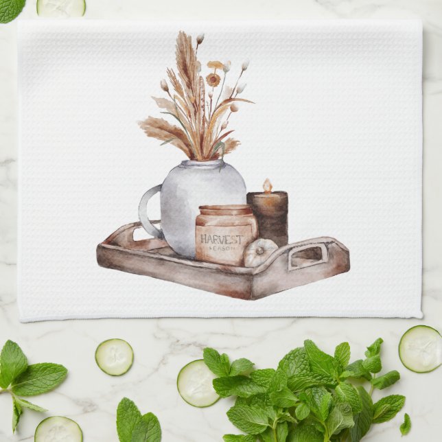 Paño De Cocina Caída de la cabaña Taupe Pampas Floral (Doblado)
