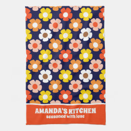Paño De Cocina Caída Retro Flores de Otoño Patrón Azul