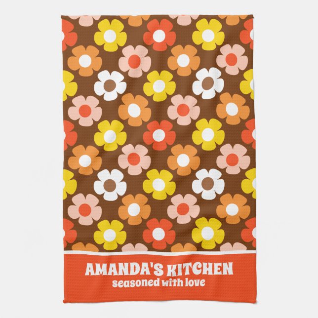 Paño De Cocina Caída Retro Flores de Otoño Patrón Marrón (Vertical)