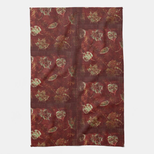 Paño De Cocina Caída Rústica deja a Gingham Tile Primitivo Borgoñ (Vertical)
