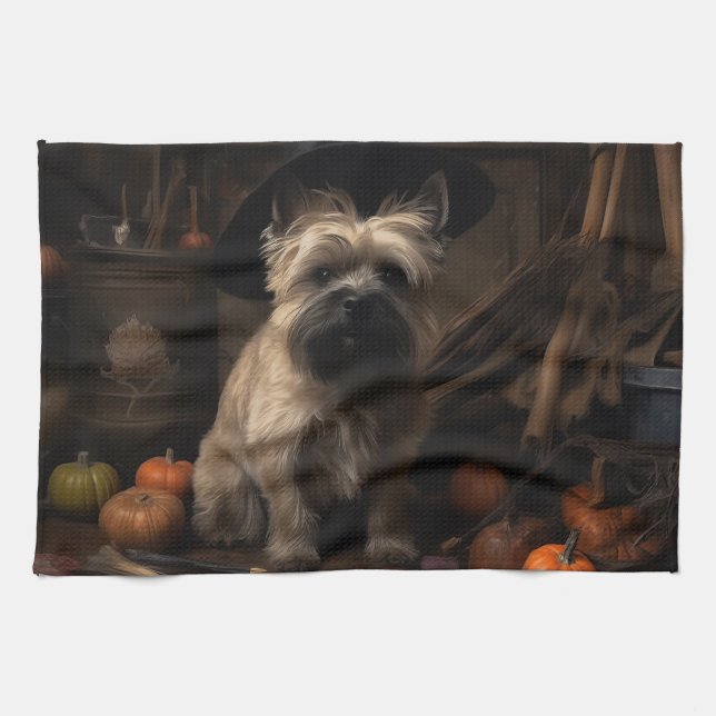 Paño De Cocina Cairn Terrier arroja calabazas de Halloween Scary (Horizontal)