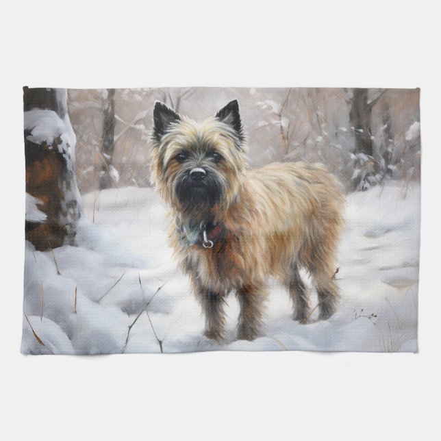 Paño De Cocina Cairn Terrier deja que nieve Navidades (Horizontal)