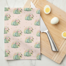 Paño De Cocina Calabaza azul floral otoño acuático elegante otoño