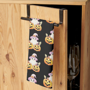 Paño De Cocina Calabaza con sombrero de bruja morada fantasmal pa