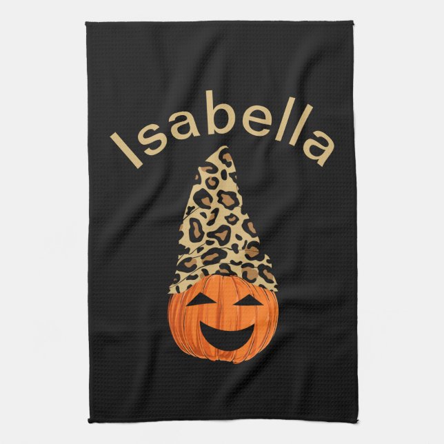 Paño De Cocina Calabaza Con Un Gorra De Leopardo (Vertical)