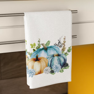Paño De Cocina Calabaza de Acuarela Azul Otoño Cosecha