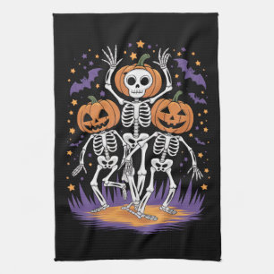 Paño De Cocina Calabaza de Halloween de esqueleto bailando