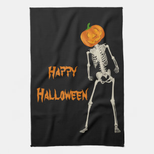 Paño De Cocina Calabaza de Halloween decorativa de esqueleto